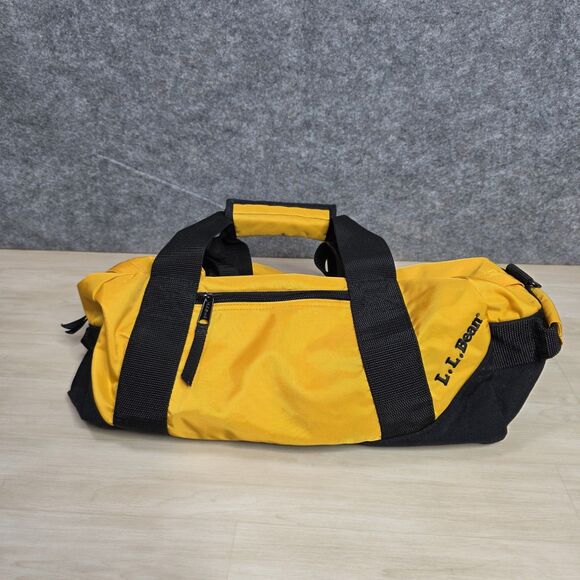 L.L. Bean Duffle Bag Yellow Black Nylon Travel Gym Tote - Picture 1 of 7
